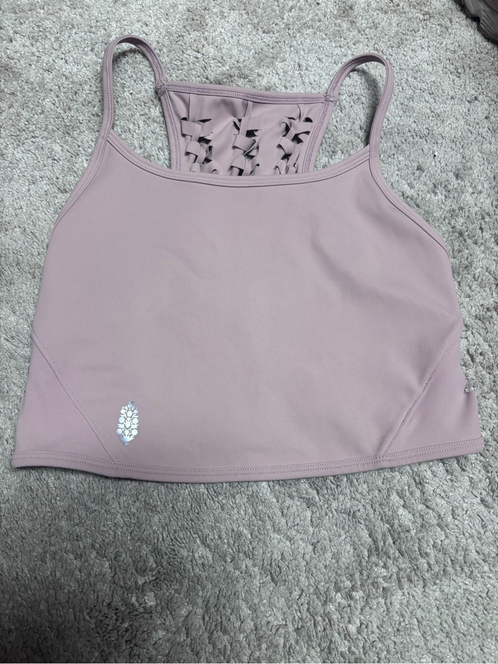 Free People Dusty Rose Lace-Back Cropped Tank